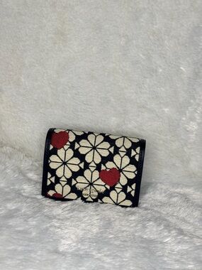 kate spade Black Canvas Floral & Red Heart Bifold Wallet